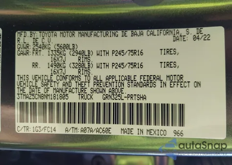 2022 Toyota Tacoma Sr5 V6 z USA, uszkodzony, nr VIN 3TMAZ5CN8NM181805